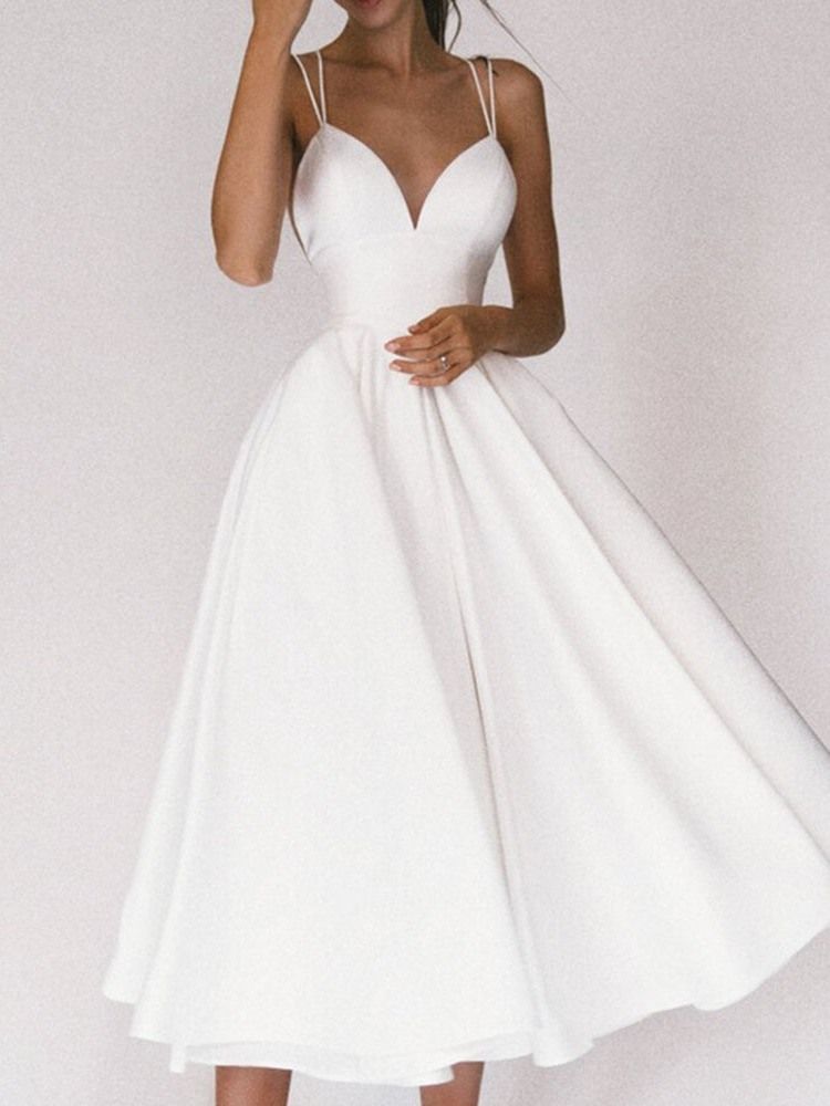 Robe D'invité De Mariage Sexy Sans Manches Mi-mollet Sans Dos Pour Femme