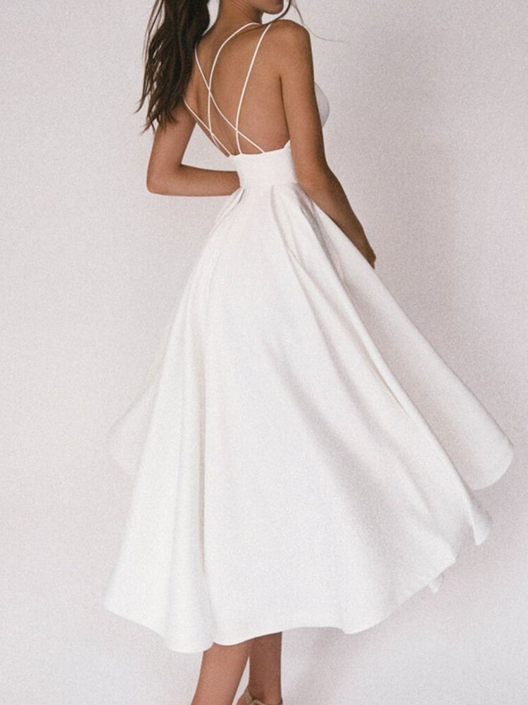 Robe D'invité De Mariage Sexy Sans Manches Mi-mollet Sans Dos Pour Femme