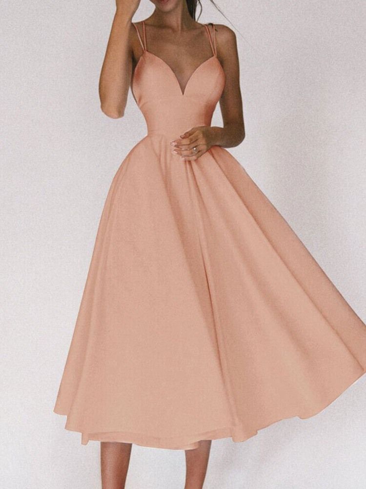 Robe D'invité De Mariage Sexy Sans Manches Mi-mollet Sans Dos Pour Femme