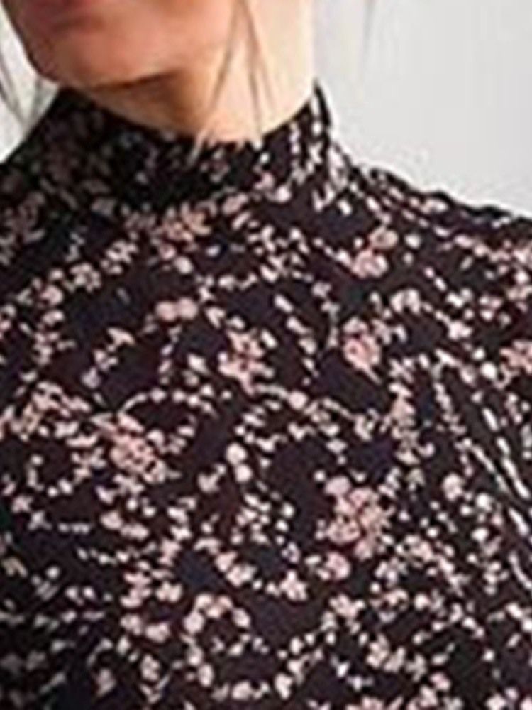 Robe Douce À Imprimé Floral À Manches Longues Et Col Montant Pour Femmes