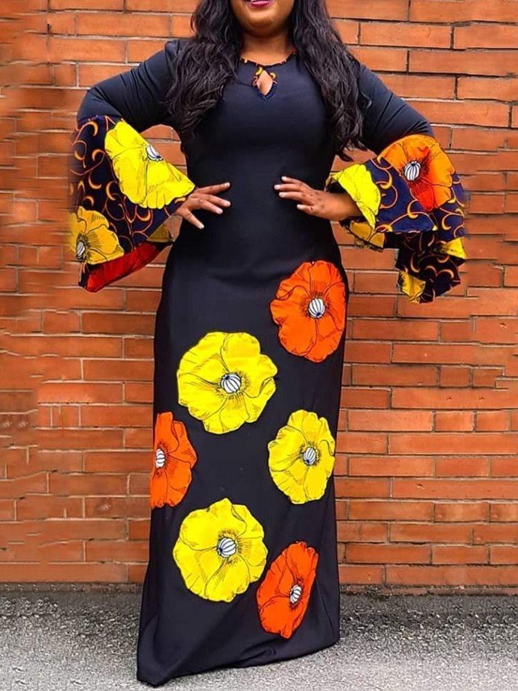 Robe À Enfiler À Imprimé Floral À Col Rond Et À La Mode Africaine Pour Femmes