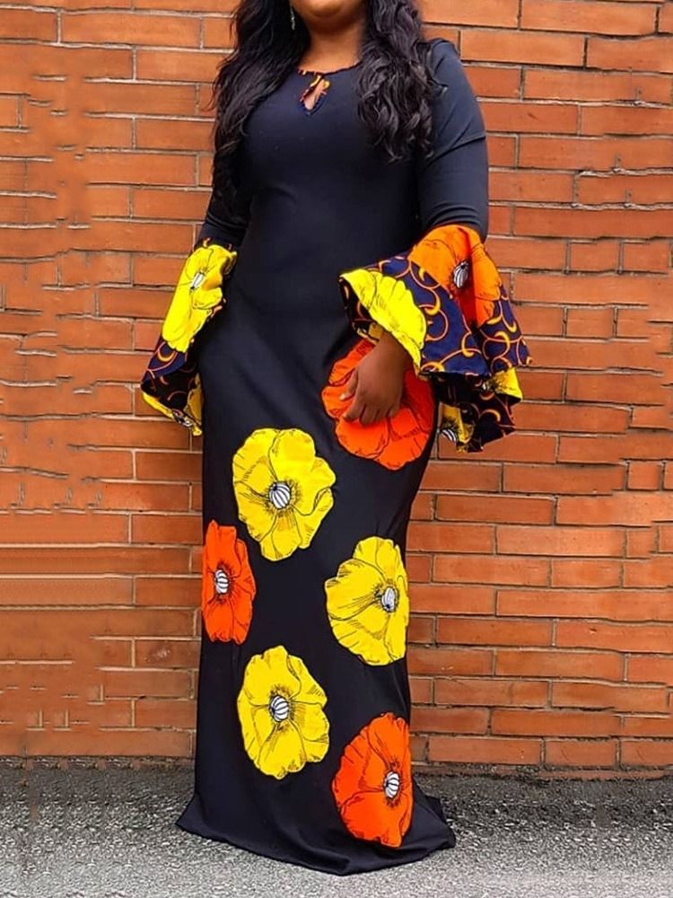 Robe À Enfiler À Imprimé Floral À Col Rond Et À La Mode Africaine Pour Femmes