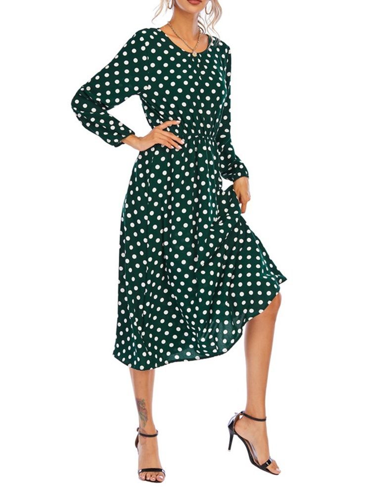 Robe Pour Femme À Col Rond Et À Manches Longues À Pois D'automne