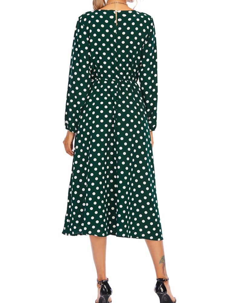 Robe Pour Femme À Col Rond Et À Manches Longues À Pois D'automne