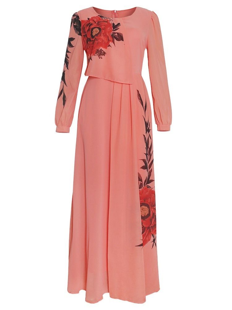 Robe Pour Femme À Fleurs Régulières À Manches Longues Et À Manches Longues