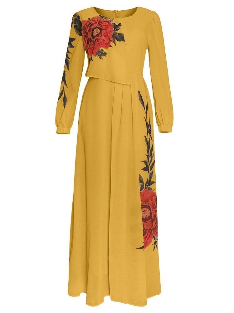 Robe Pour Femme À Fleurs Régulières À Manches Longues Et À Manches Longues