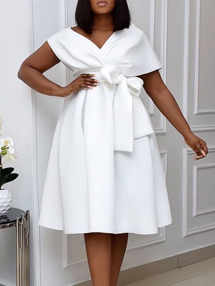 Robe Pour Femme À Manches Courtes Et À Encolure En V À Lacets