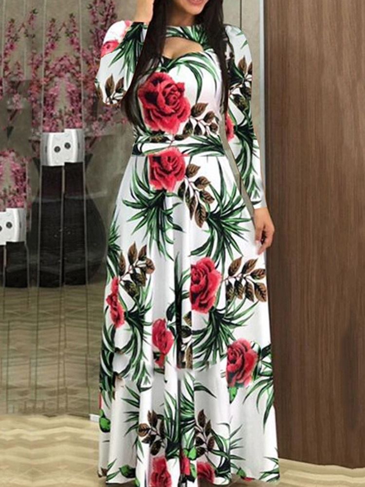 Robe Pour Femme Régulière À Fleurs Et À Manches Longues Imprimées Au Sol