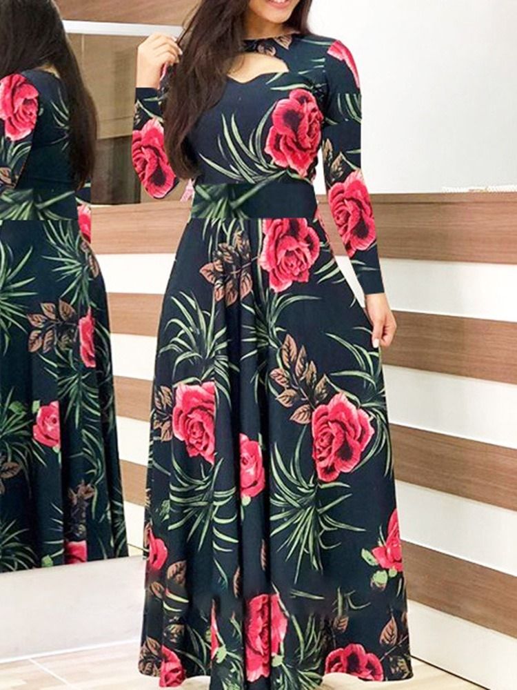 Robe Pour Femme Régulière À Fleurs Et À Manches Longues Imprimées Au Sol