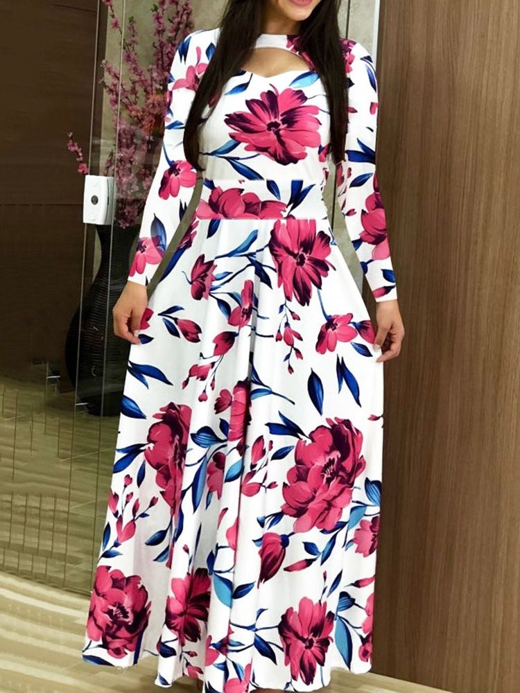 Robe Pour Femme Régulière À Fleurs Et À Manches Longues Imprimées Au Sol