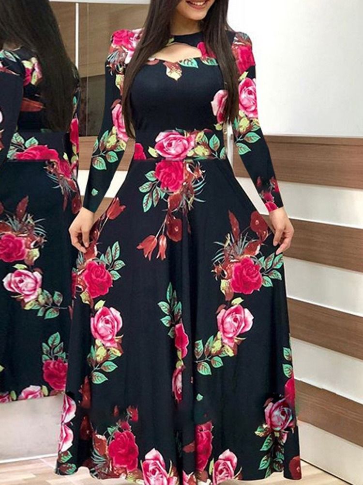 Robe Pour Femme Régulière À Fleurs Et À Manches Longues Imprimées Au Sol