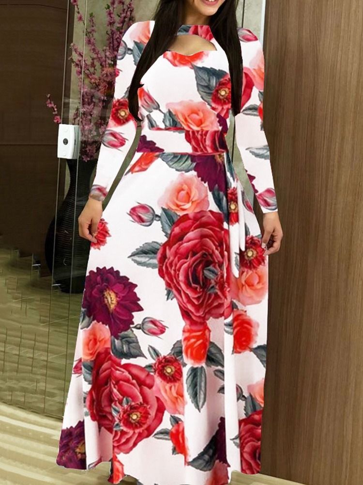 Robe Pour Femme Régulière À Fleurs Et À Manches Longues Imprimées Au Sol