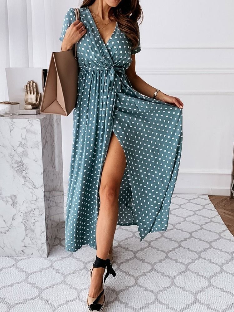 Robe Pour Femme Régulière À Manches Courtes Et Au Sol En Patchwork À Pois