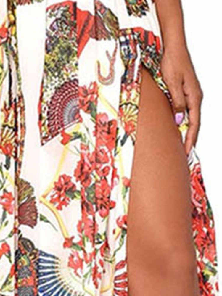 Robe Fendue Florale Pour Femme À Col Oblique Et Longueur Au Sol