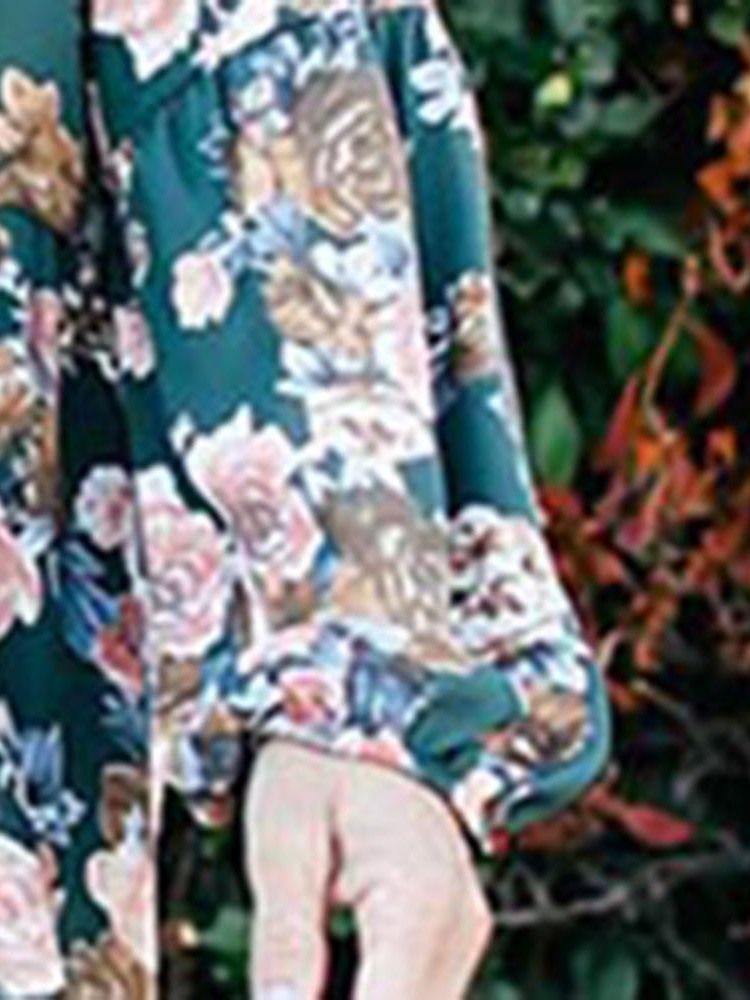 Robe À Fleurs Régulière À Manches Lanternes Et Col En V Au-dessus Du Genou Pour Femmes