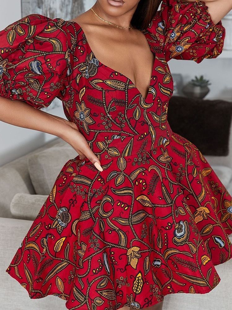 Robe Imprimée À Col En V Au-dessus Du Genou Pour Femmes