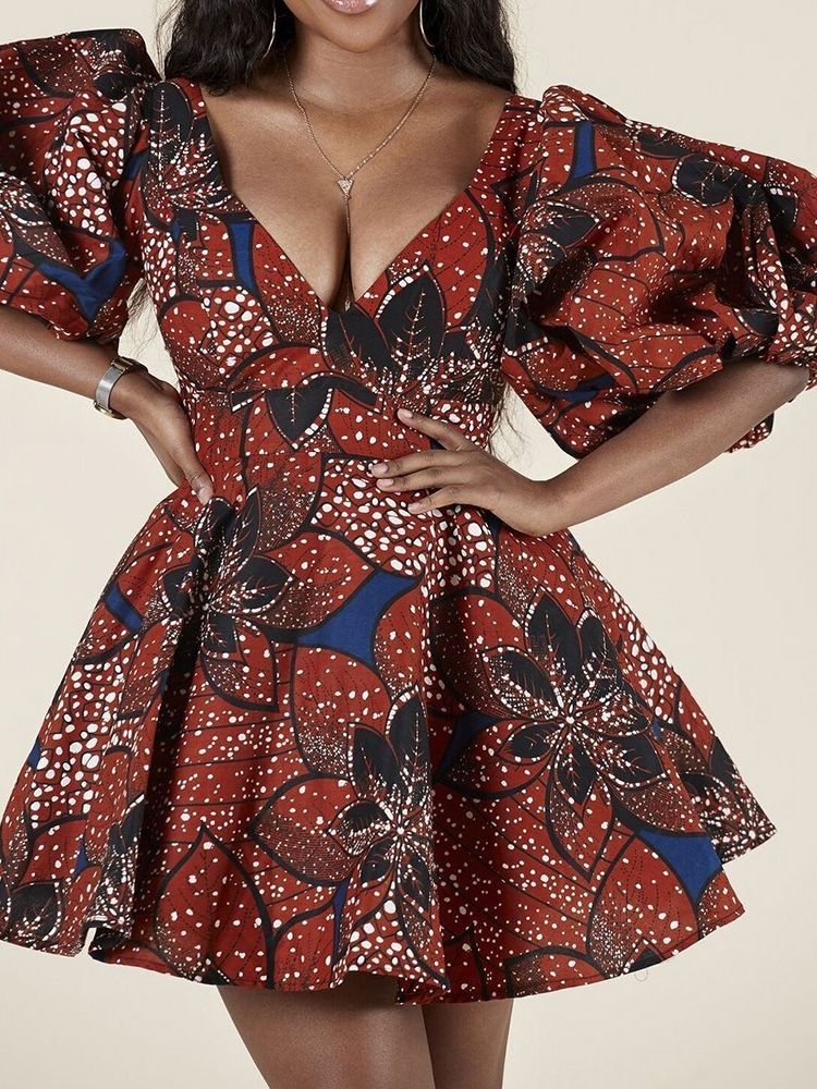 Robe Imprimée À Col En V Au-dessus Du Genou Pour Femmes