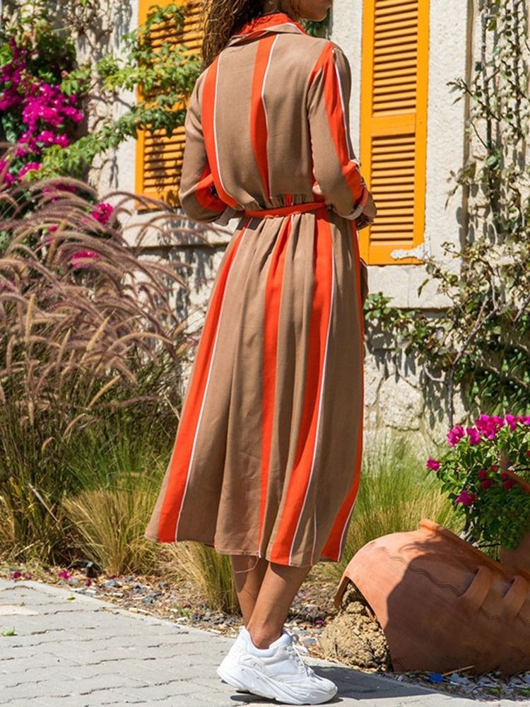 Robe Imprimée À Manches Longues À Mi-mollet Et Taille Moyenne Pour Femmes