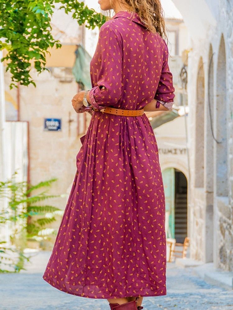 Robe Imprimée À Manches Longues À Mi-mollet Et Taille Moyenne Pour Femmes