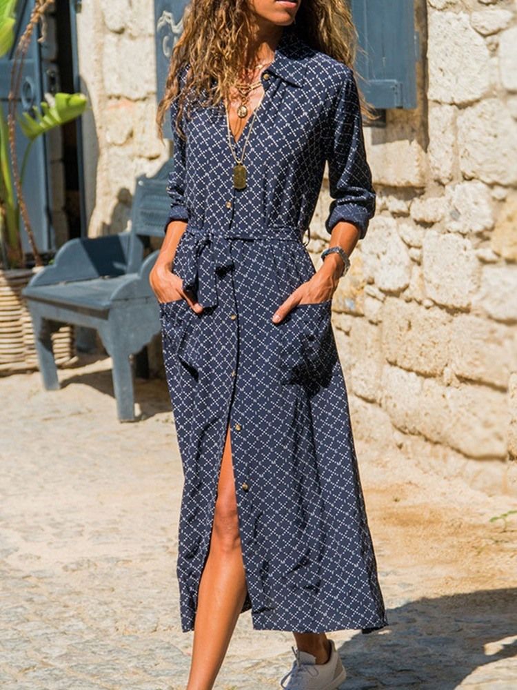 Robe Imprimée À Manches Longues À Mi-mollet Et Taille Moyenne Pour Femmes