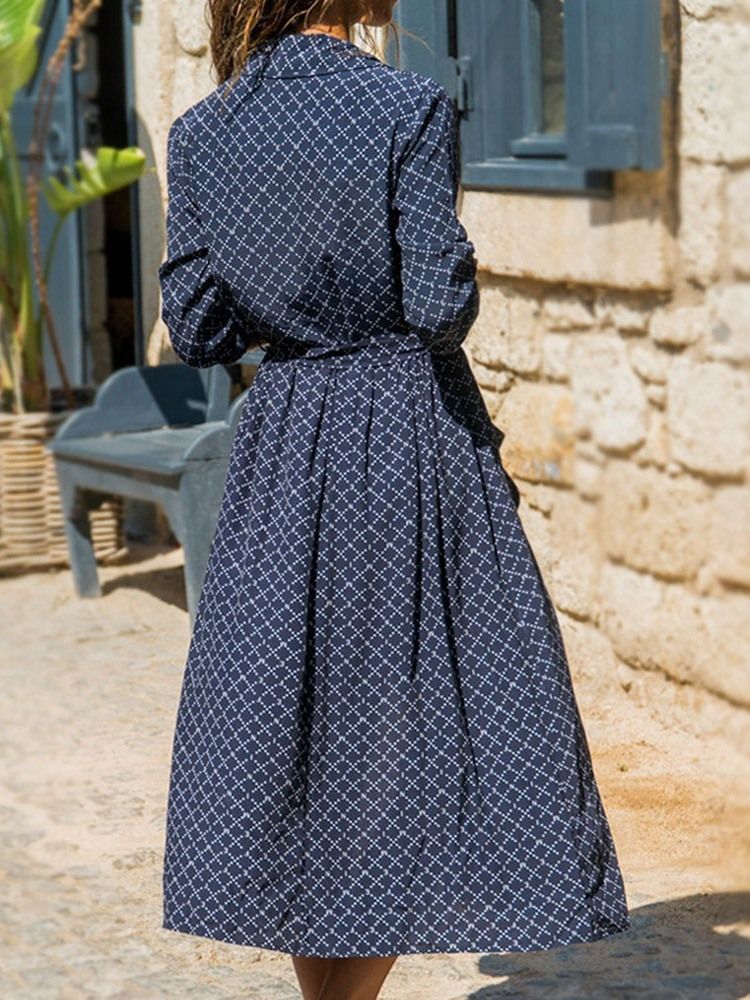 Robe Imprimée À Manches Longues À Mi-mollet Et Taille Moyenne Pour Femmes