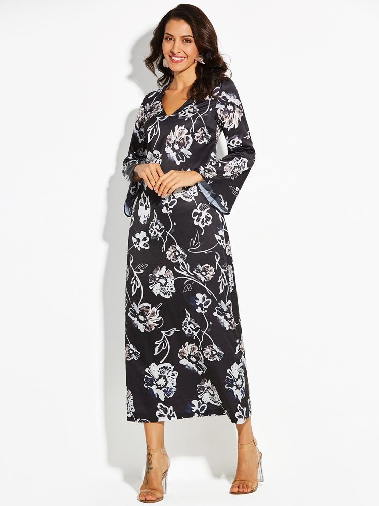 Robe De Jour À Manches Évasées Et À Col En V Pour Femme