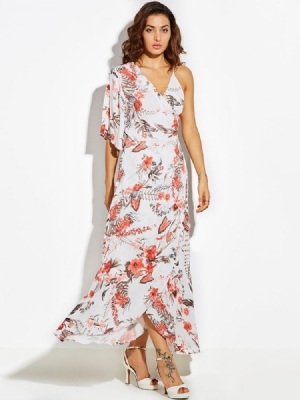 Robe Longue Asymétrique À Une Épaule Et Demi-manches Pour Femmes