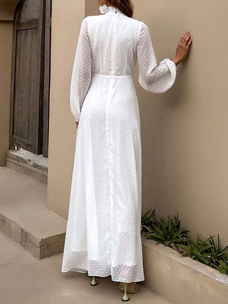 Robe Longue Blanche À Manches Longues Et Col En V Pour Femmes