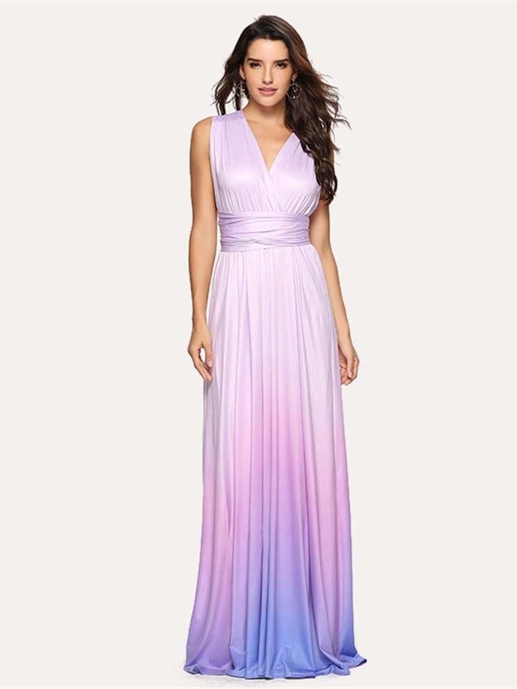 Robe Longue D'expansion Sans Manches À Cocktail Dégradé Pour Femmes