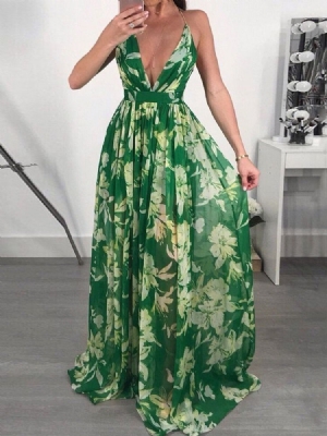 Robe Longue À Fleurs À La Mode Et Dos Nu À Col En V Robes De Plage Pour Femmes