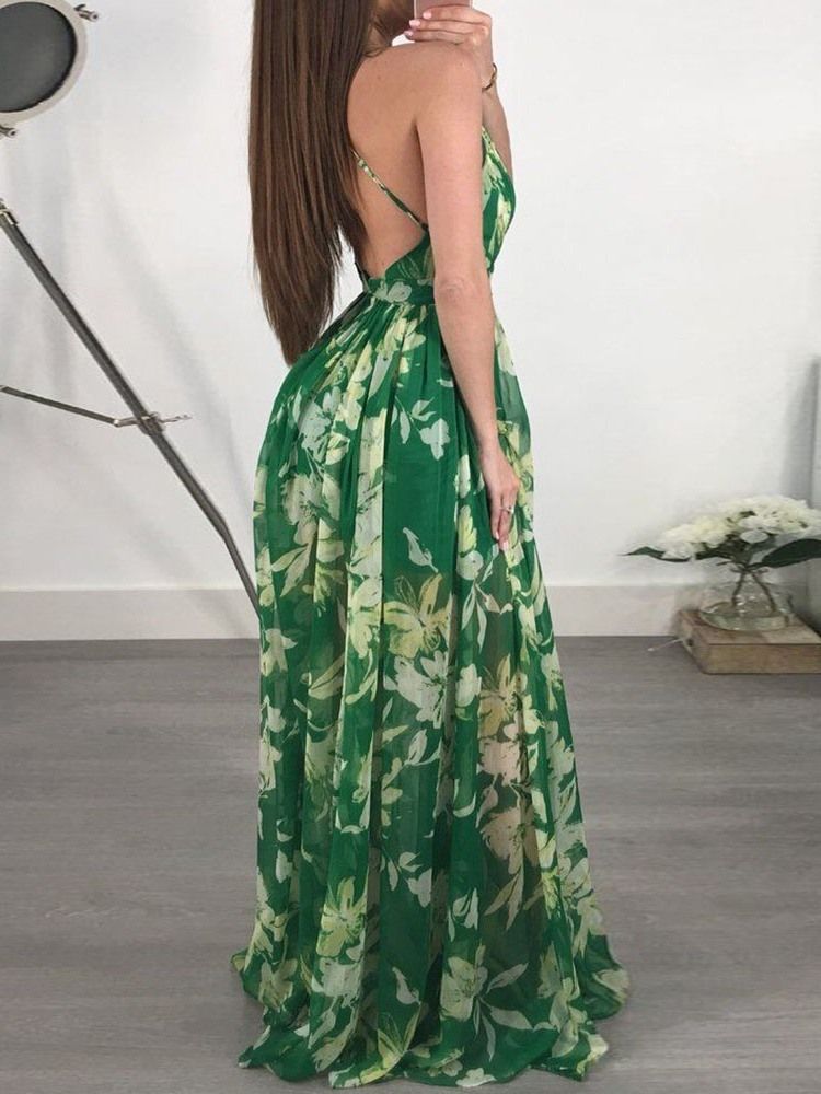 Robe Longue À Fleurs À La Mode Et Dos Nu À Col En V Robes De Plage Pour Femmes