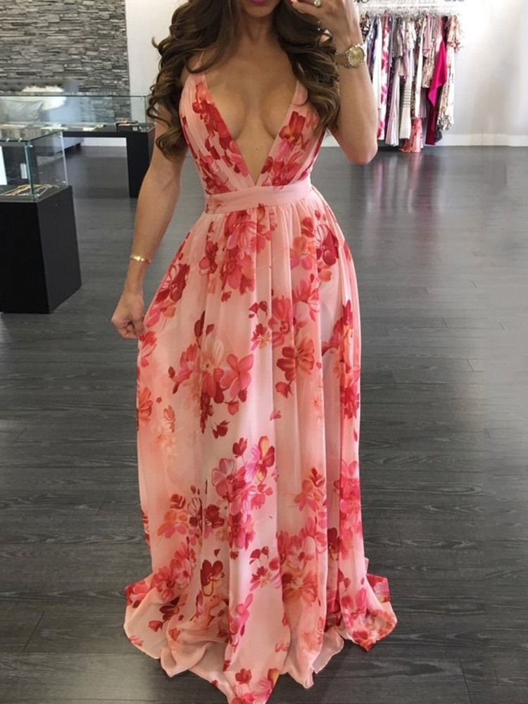 Robe Longue À Fleurs À La Mode Et Dos Nu À Col En V Robes De Plage Pour Femmes