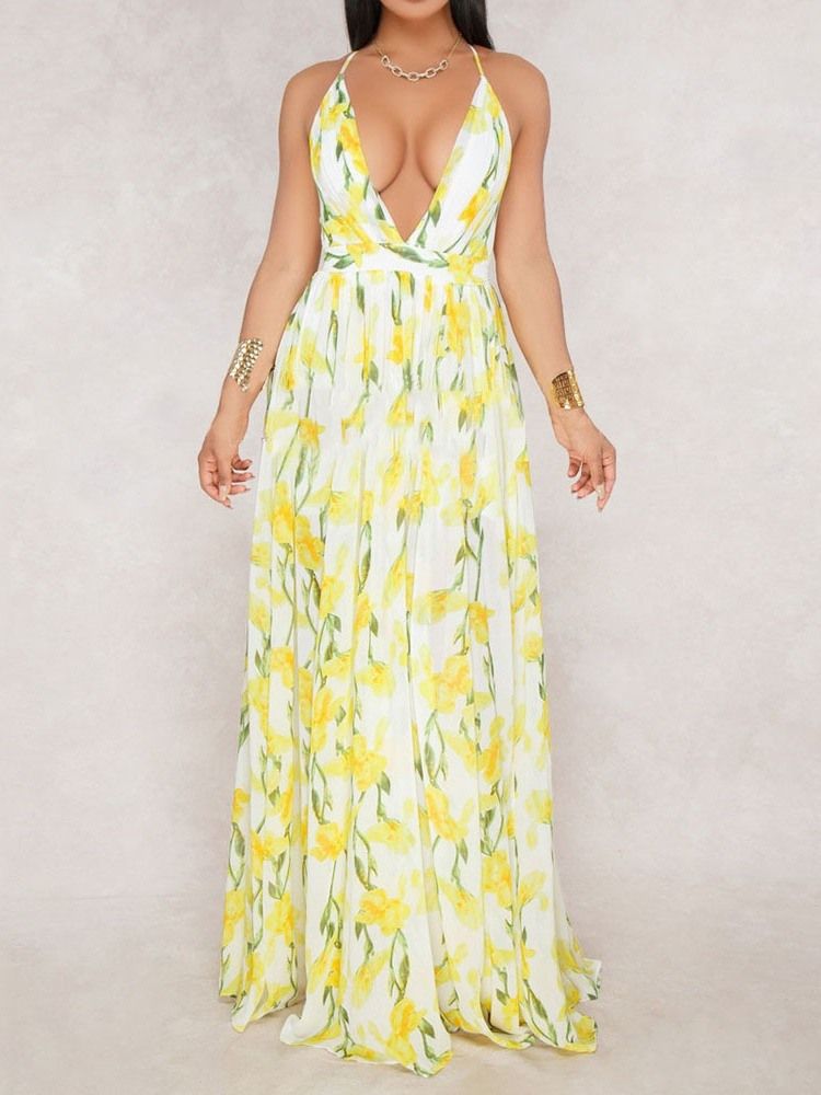 Robe Longue À Fleurs À La Mode Et Dos Nu À Col En V Robes De Plage Pour Femmes