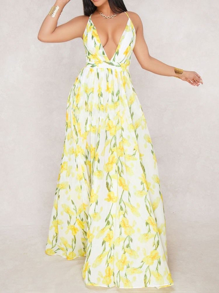 Robe Longue À Fleurs À La Mode Et Dos Nu À Col En V Robes De Plage Pour Femmes