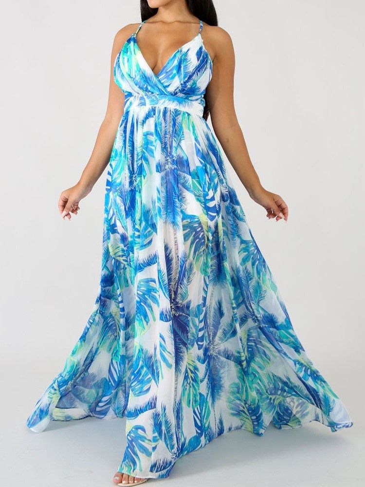 Robe Longue À Fleurs À La Mode Et Dos Nu À Col En V Robes De Plage Pour Femmes