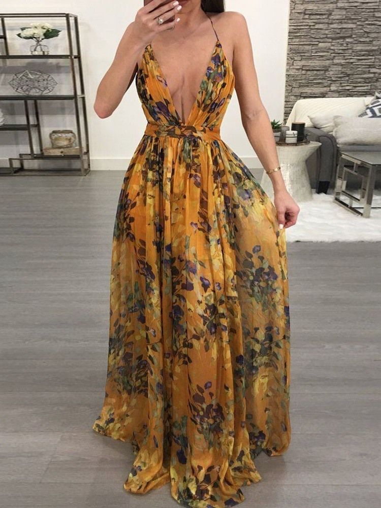 Robe Longue À Fleurs À La Mode Et Dos Nu À Col En V Robes De Plage Pour Femmes