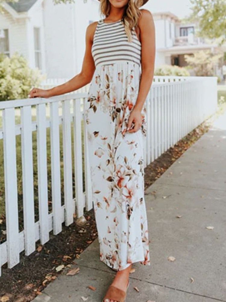 Robe Longue Imprimée À Col Rond Et À Fleurs Robes De Plage Pour Femmes