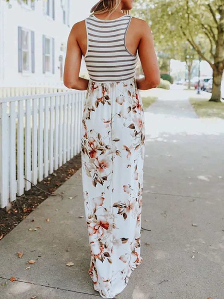 Robe Longue Imprimée À Col Rond Et À Fleurs Robes De Plage Pour Femmes