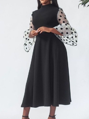 Robe Longue Noire À Col Montant Transparent À Neuf Points Pour Femmes