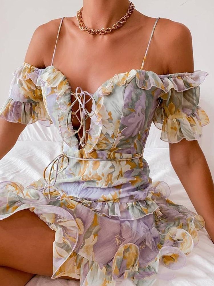 Robe À Manches Courtes Au-dessus Du Genou À Imprimé Floral Pour Femmes