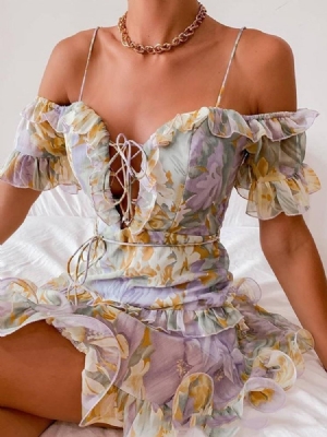 Robe À Manches Courtes Au-dessus Du Genou À Imprimé Floral Pour Femmes