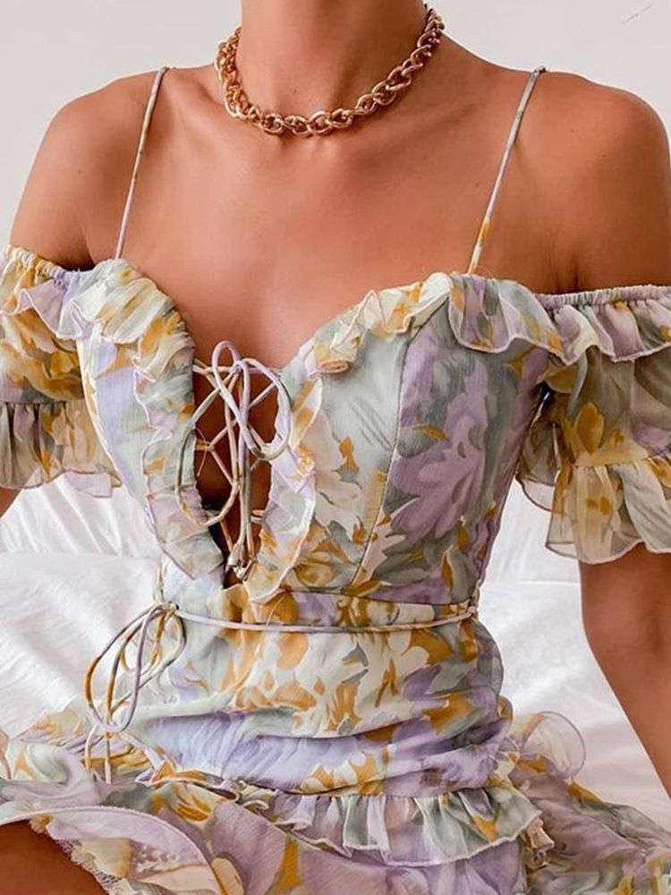 Robe À Manches Courtes Au-dessus Du Genou À Imprimé Floral Pour Femmes