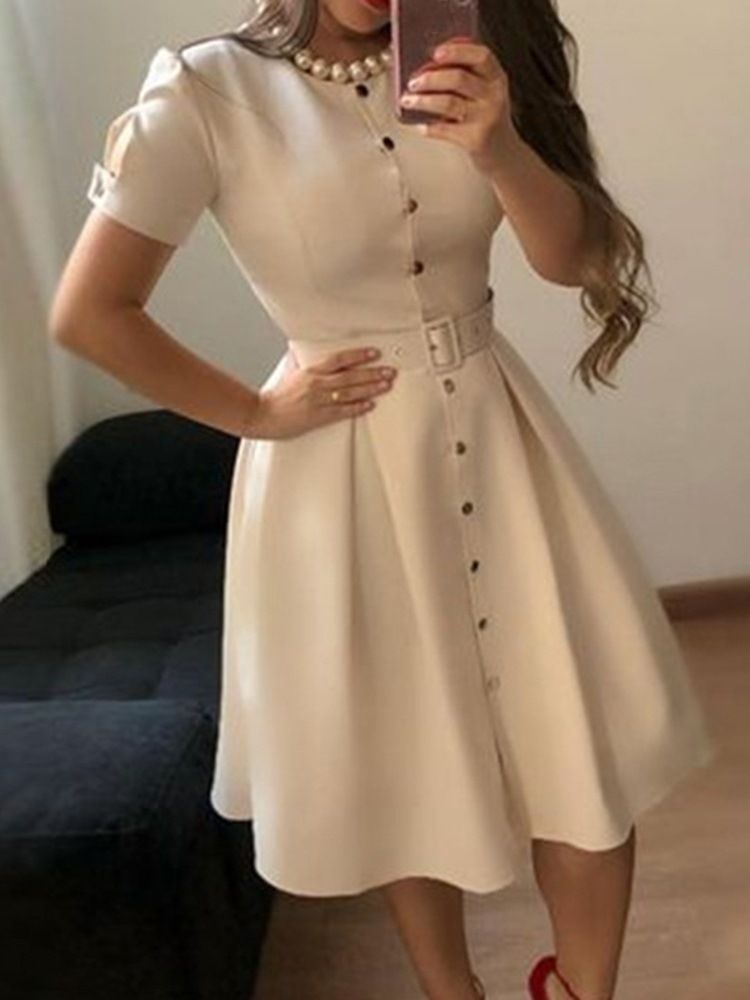 Robe À Manches Courtes Et Col Rond Pour Femme