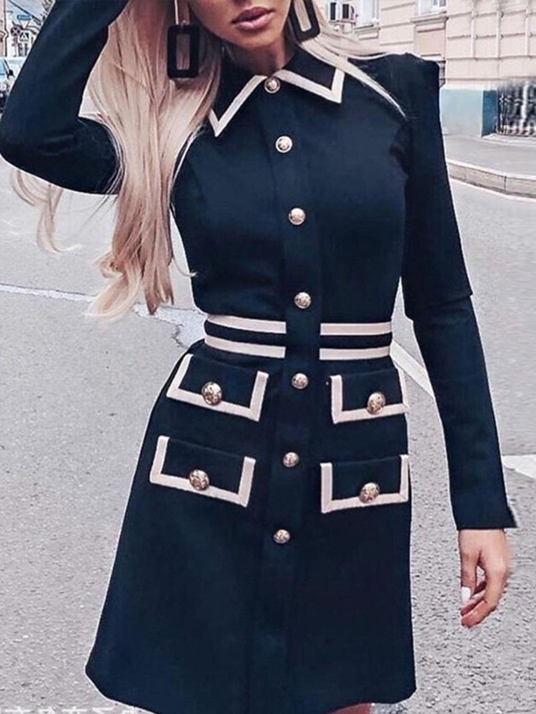 Robe À Manches Longues Et Bouton D'automne Pour Femmes