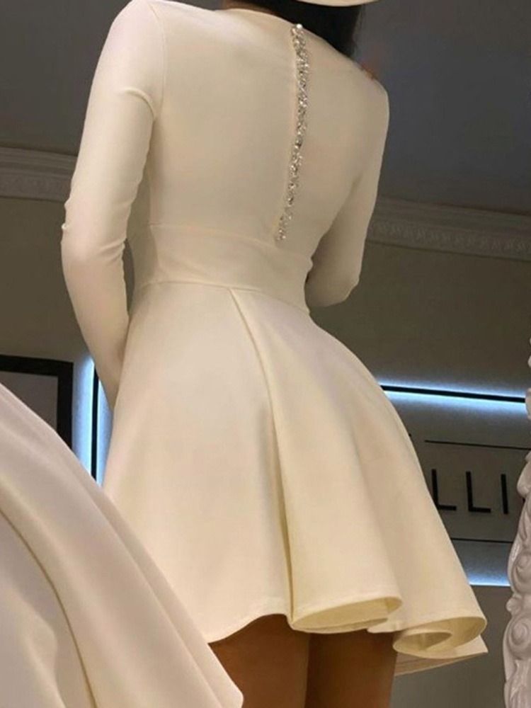 Robe À Manches Longues Rivet Au-dessus Du Genou Unie Douce Pour Femmes