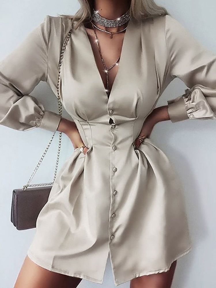 Robe À Manches Simples Et À Col En V Pour Femmes