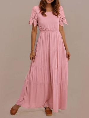 Robe Maxi Douce À Manches Courtes Et Col Rond Pour Femmes