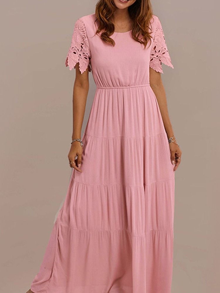 Robe Maxi Douce À Manches Courtes Et Col Rond Pour Femmes