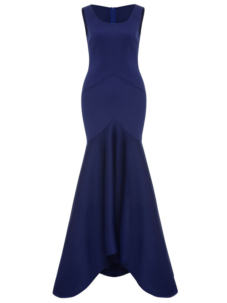 Robe Maxi Unie Eicdress Bleu Royal À Glissière Au Dos Pour Femme