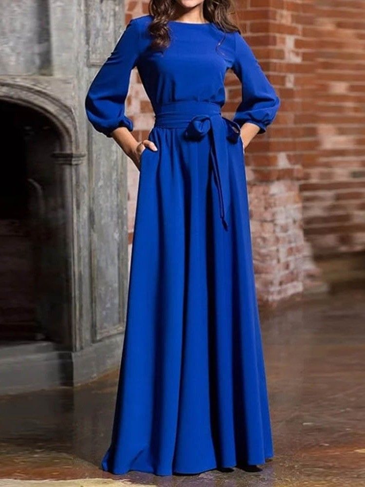 Robe Maxi Unie À Poche A-line Expansion Pour Femmes